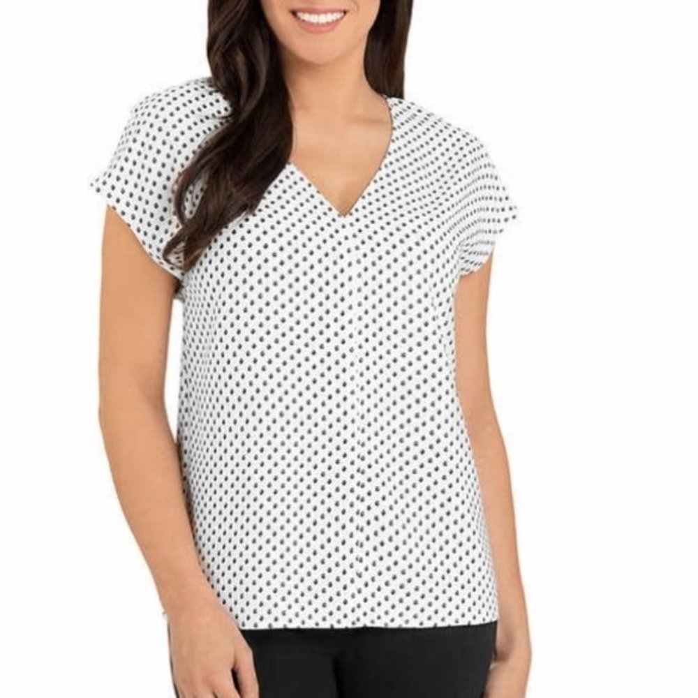 Hilary Radley Spotted Dolman Cap Sleeve Blouse